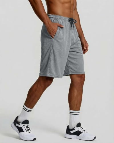 Image of Real Essentials 5 Pack: Men's 9 inch Mesh Shorts - Athletic Gym, Workout, Basketball, Running, Casual Lounge Activewear Pockets