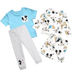 Disney Boys’ Mickey Mouse Pants Set – 4 Piece Short Sleeve T-Shirt, Long Sleeve t-Shirt, Pants, and Shorts (2T-7)