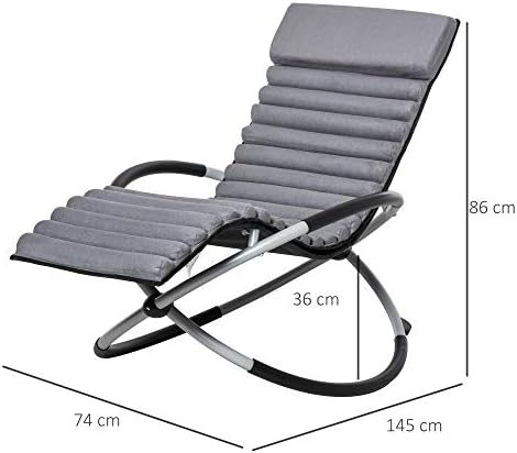Outsunny Metal Orbital Rocking Chair Folding Lounger Anti-drop with Padded Mat Removable Design 145x74x86cm Black Grey