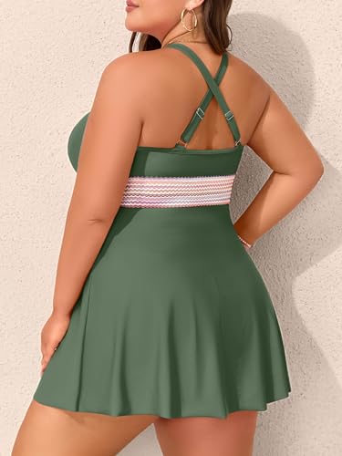 NIeyook Womens Plus Size Swimsuits 2 Piece Color Block Tankini Tummy Control Bathing Suits with High Waist Shorts 20253