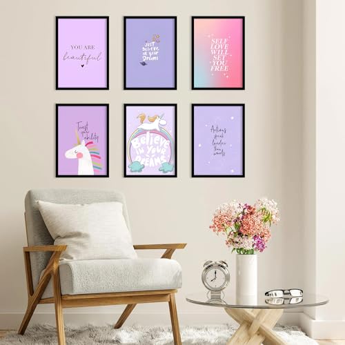 Image of CodersParadise Pastel Wall Poster Frames - Pack Of 6 | 8 x 12cm (A4 Size) | Aesthetic Artwork Framed Posters | Framed Posters For Living Room, Bedroom, Home And Office