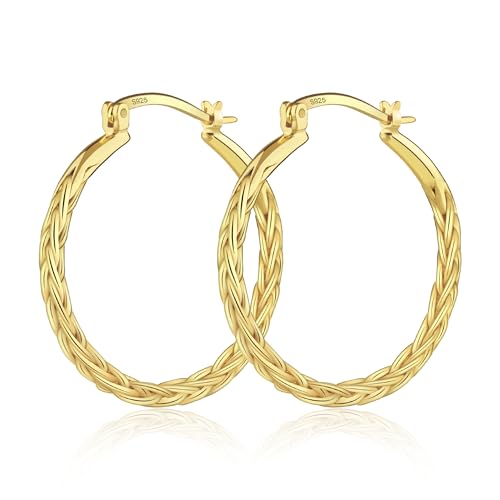 KISSPAT Boucles d'Oreilles Créoles Torsadées Grandes pour Femmes en Argent 925, Hypoallergéniques, Légères, Classique, Vintage, Acier, pour Bijoux...