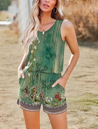 Image of ADOME Rompers for Women Summer Sleeveless Scoop Neck Tank Top Casual Short Jumpsuit Rompers with Pockets