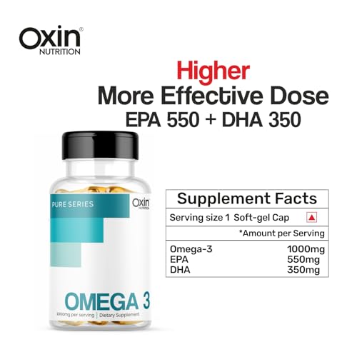 Image of Oxin Nutrition Omega 3 Triple Strength Fish Oil Omega 3 Capsule 1000mg Supplement For Men & For Women Natural 550mg EPA & 350mg DHA 100 caps