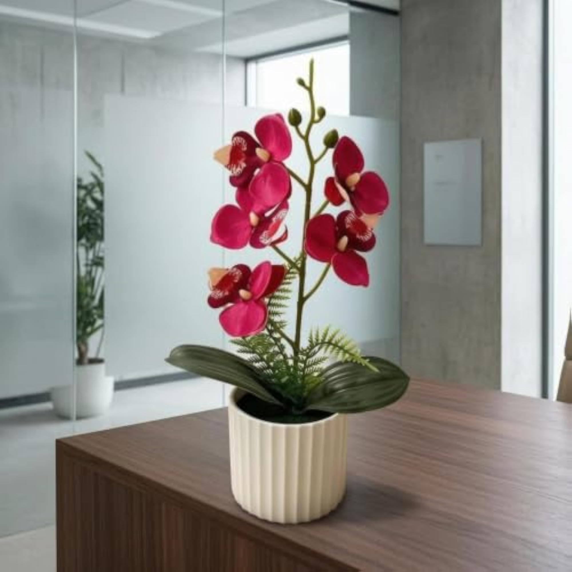 Ribbed Potted Flower Arrangement, Artificial Flower Decor