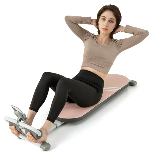 COSTWAY Banco para Abdominales, Banco de Ejercicios Multifuncional con 3 Ángulos Ajustables y Longitud Ajustable,Banco de Entrenamiento Plegable para Gimnasio en Casa, Capacidad de 150 kg (Rosa)