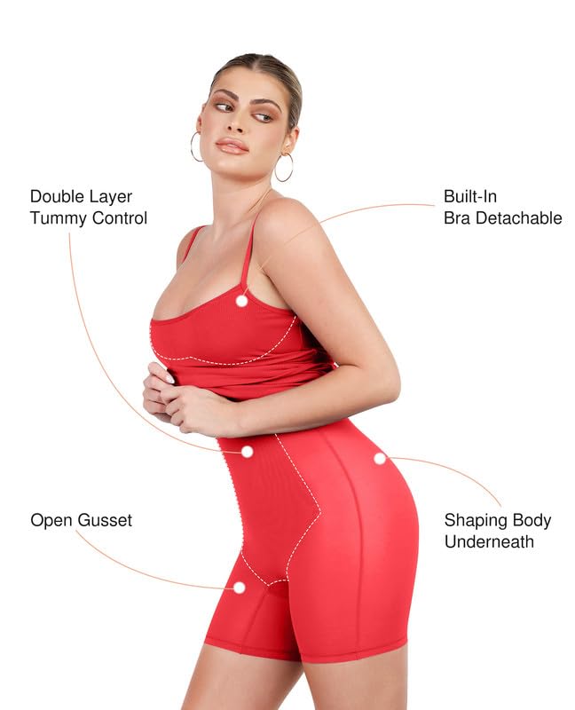 Image of Popilush Womens Summer Shapewear Dress - Bodycon Cocktail Graduation Party Midi Dresses with Built-in Bra