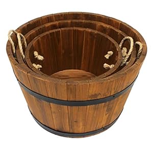 Leigh Country TX 93960 3 Pc Wooden Bucket Planter Set, Brown Leigh Country TX 93960 3 Pc Wooden Bucket Planter Set Brown