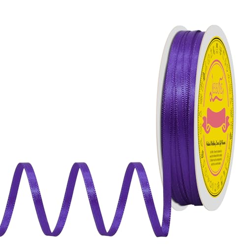 Image of Double Face Purple Satin Thin Ribbon 1 /8 inch X 50 Yards Polyester Purple Ribbon for Gift Wrapping Very Suitable for Weddings Party Hair Bow Invitation Decorations and More