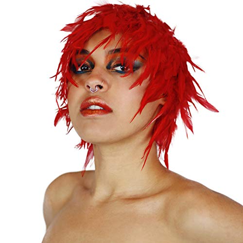 ZUCKER Colorful Crazy Party Wig - Natural Feather Halloween Cosplay Novelty Costume Red