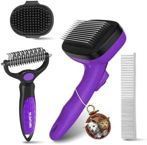 YOYUPETA 4 in 1 Fellpflege Set für Hunde & Katzen gegen Unterwolle, Lila