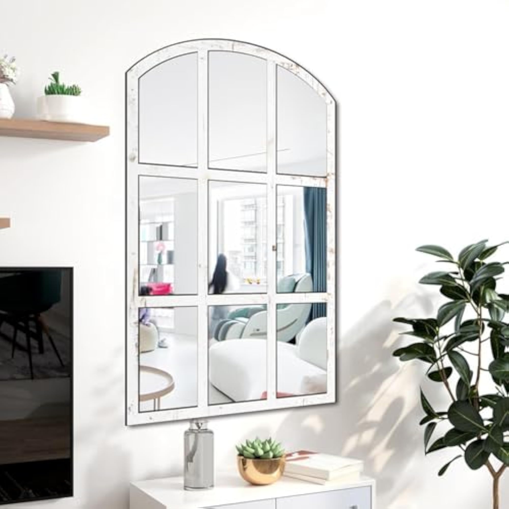 Arched Window Pane Mirror Grid Wall Mirror for Farmhouse