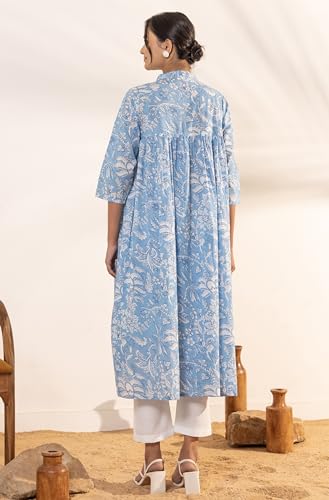 Image of Janasya Women's Pure Cotton Relaxed Fit A Line Floral Printed A-Line Maternity Kurta