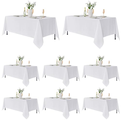Fitable 8 Pack Table Cloth Rectangle Table: Stain and Wrinkle Resistant Tablecloth Rectangular, Washable Polyester Tablecloths for Wedding Party Dining Banquet Event Catering(White, 70x120 Inch)