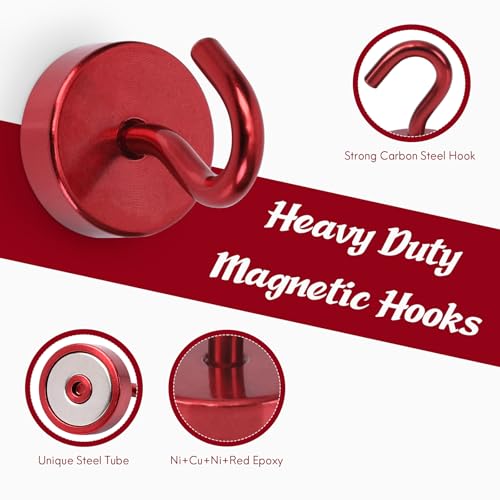 Image of Neosmuk Magnetic Hooks Steel Tube Design for Cruise,40lb+ Red,10 Pack