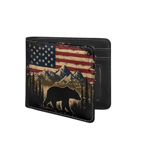 Image of Coldinair American Flag Teen Boys Wallet for Kids,Bear Bifold Wallet,Leather Wallet,Slim Wallet Credit Card Cash Id Holder Cion Purse for Teens Kids,Men