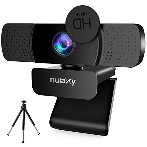 NULAXY Webcam mit Mikrofon, FHD 1080P Webcam mit Stativ, Streaming Webkamera mit Abdeckung, Plug & Play, Laptop PC Kamera für Computer, Skype, Video Chat und Aufnahme, Schwarz