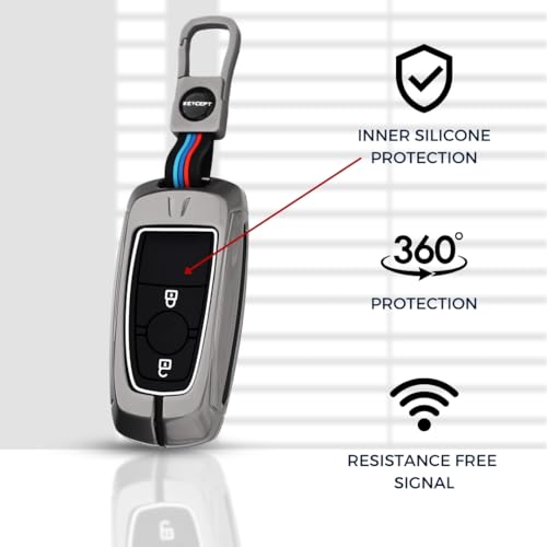 Image of KEYCEPT Metal Alloy Key Cover Compatible for Fo-rd Ecosport, Endeavour, Figo, Freestyle, Aspire 2 Button Smart Key with Keychain (Short Keychain).