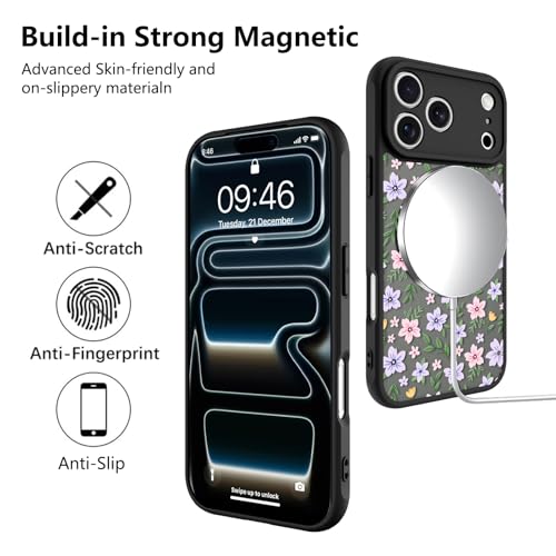 Image of KANGHAR Case for iPhone 17 Pro Max Florals Garden Pattern | [Compatible with Magsafe] Cute Flowers Protective Magnetic Case for Girls Women Men