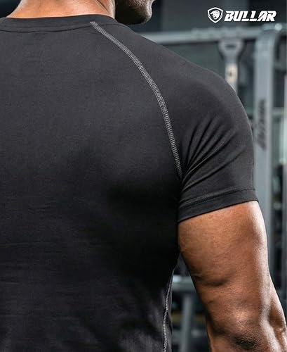 Image of BULLAR Men's Polyester Blend Compression T-Shirt, Half Sleeve Athletic Sports Tight, Crew Neck, Slim Fit Tshirt for Fitness and Workout