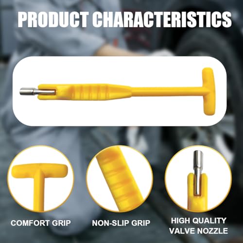 Image of Car Tire Valve Stem Puller /Installer Tool with T Handle, No Scratch Wheel Valve Stem Remover Extender Adapter Replacement, Auto Tire Valve Stem Removal & Installation Repair Tool (T-Yellow)