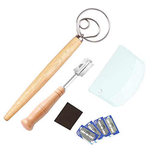 Danish Dough Whisk and Lame Garnishing Blade Knives and Scraper Baking Tools Set