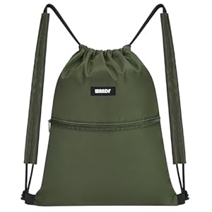 WANDF Drawstring Backpack Sports Gym Bag with Shoulder Pads Water Resistant String Bag Cinch Bag for Women Men (Dark Green)