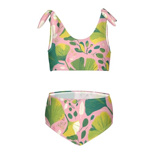 KLL Hand Painted Ginkgo Leaves Girl Two Piece Bikini Sets Quick-Dry Beach Bathing Suit Swimwear
