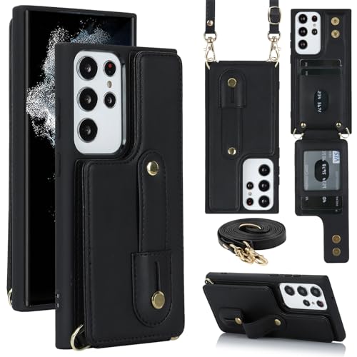 JUNENTER �N���X�{�f�B�E�H���b�g�P�[�X Samsung Galaxy S24 Ultra/S24 Plus/S24 �p�A�~�j�}���X�g PU ���U�[�P�[�X�A�J�[�h�X���b�g�V�����_�[�X�g���b�v�A���C�N���X�v�A�L�b�N�X�^���h�n���h�X�g���b�v�t���A�p�[�v��