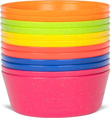 PLASKIDY Kids Bowls Set of 12 Wheat Straw Toddlers Bowls...