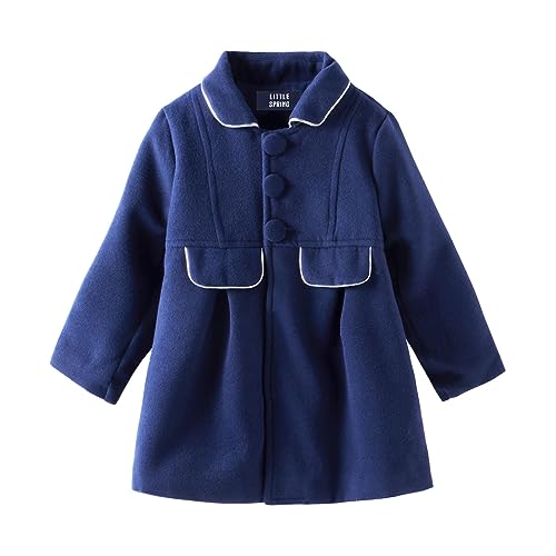 LittleSpring Little Girls Dress Coat Faux Wool Slim-Fit Peacoat