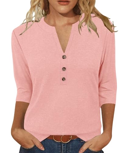 JomeDesign Womens Tops Casual 3/4 Sleeve Blouses Cute Ladies Tops Beach Vacation Clothes for Women Coral Pink