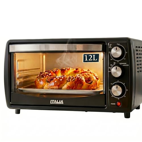 Image of ITALIA Premium 12L Multi-Function OTG for Kitchen, 1200W Oven Toaster Griller, Bake Grill Toast, Oven for Baking, Adjustable Temperature & Timer, Black, Unique 3 Key Setup, 1 Year Warranty (Black)