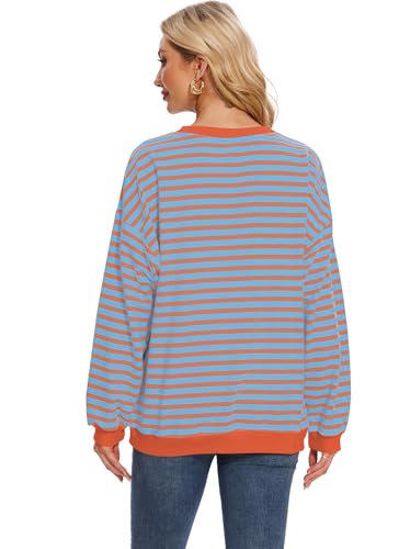 LOZ Women Striped Oversized Sweatshirt Long Sleeve Crewneck Hoodies Shirts Pullover Top Trendy Clothes with Pockets3