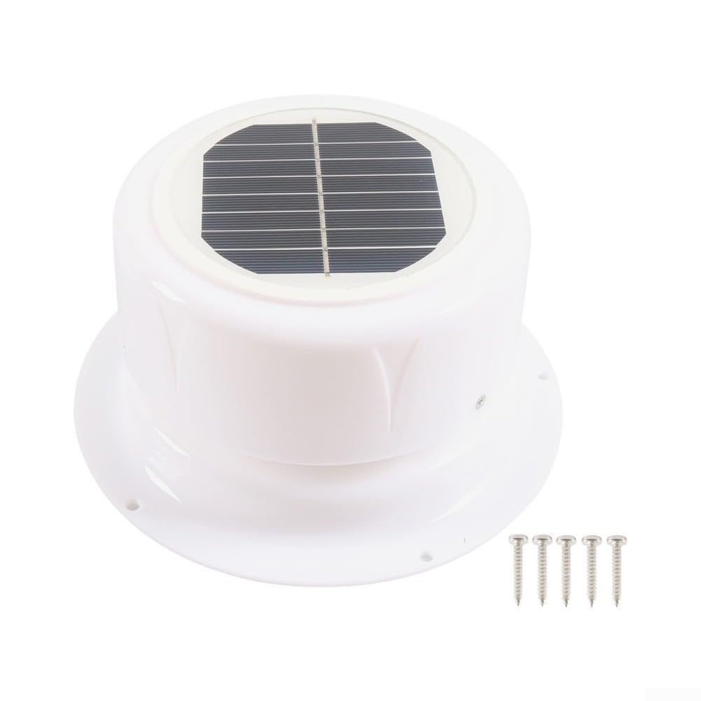 Solar Powered RV Roof Vent Fan RV Mushroom Head Exhaust Fan Solar Ventilation Fan | Solar Powered Ceiling Vent With Fan 178X92mm Size For Camper Van And Boat ABS Material For Travel(White)