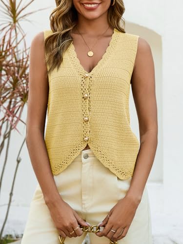 Image of Saodimallsu Womens Crochet Tank Tops Cute Summer Sweater Vest Knit Outfits