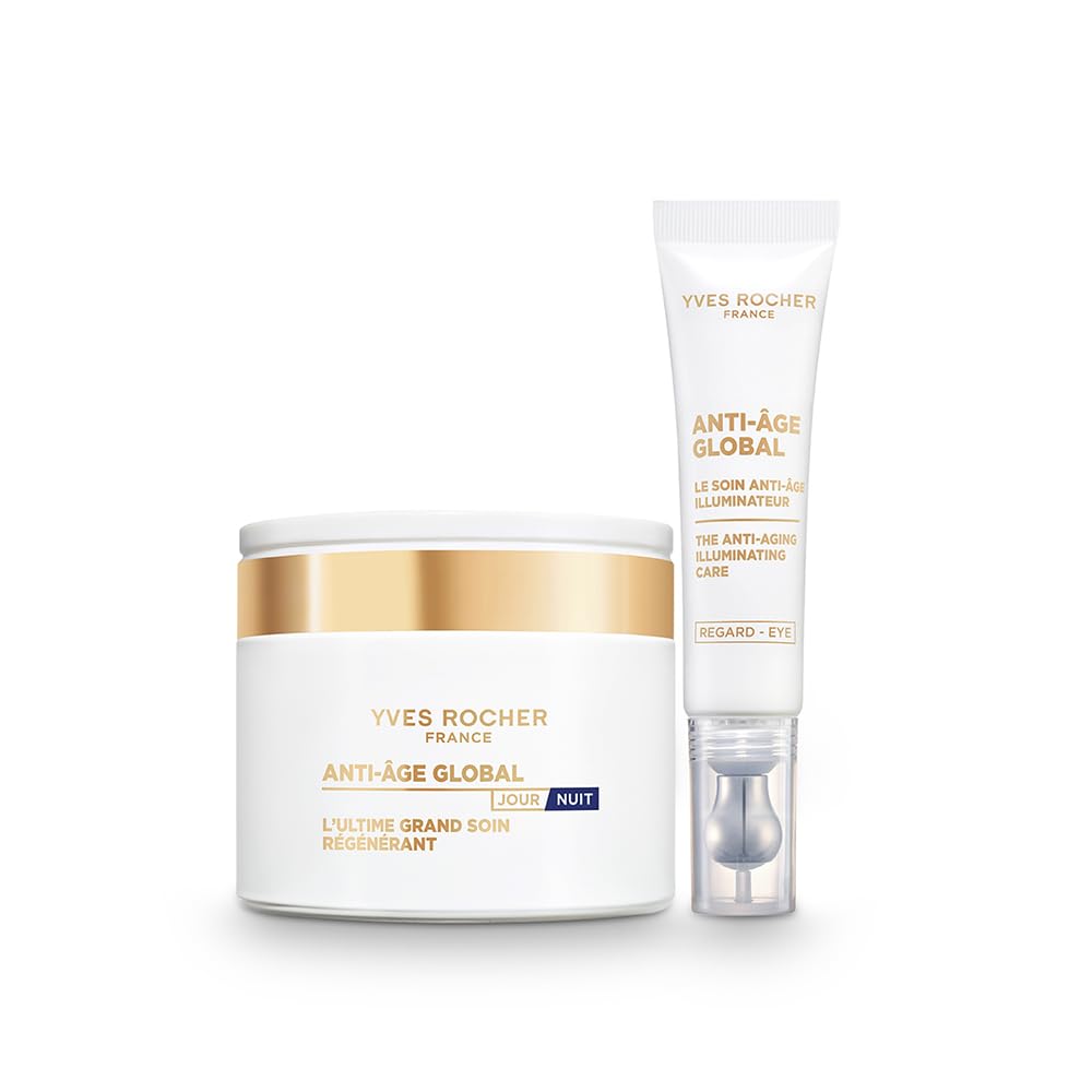 Yves Rocher ANTI-AGE GLOBAL Set für Regeneration: Supreme Creme (75 ml) & Korrigierende Augenpflege (15 ml) mit Gold-Achillea – Glättet Falten & Bringt die Augenpartie zum Strahlen