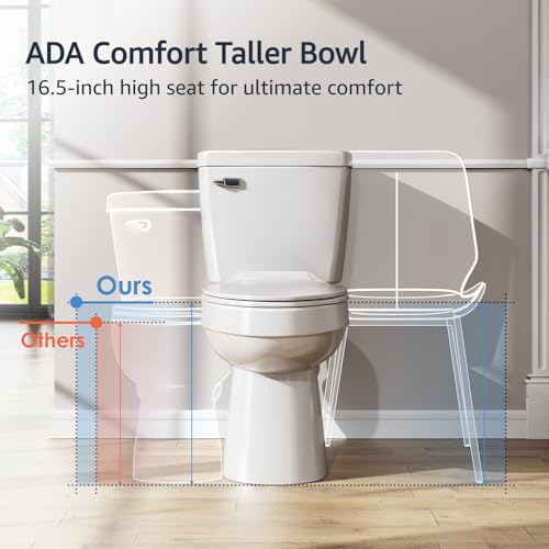 White 2-piece Elongated Toilet with Standard 12-in Rough-in, ELLAI Powerful Single Flush 1.28 GPF ADA Chair Height Toilet (Seat Included)