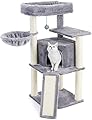 Amazon Brand – Eono Cats Tree Cat Tower with Sisal Scratching Post Kitten Scratcher Board Adult Cats Plush Condo Nest Basket Perch Platform Height 106cm Grey