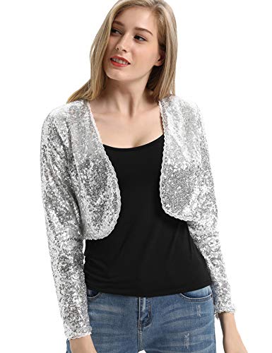 Belle Poque Plus Size Women's Sexy Fashion Club Wear Party Sparkle Sequin Jackets Cropped Shrug Cardigan Sliver #TOP1