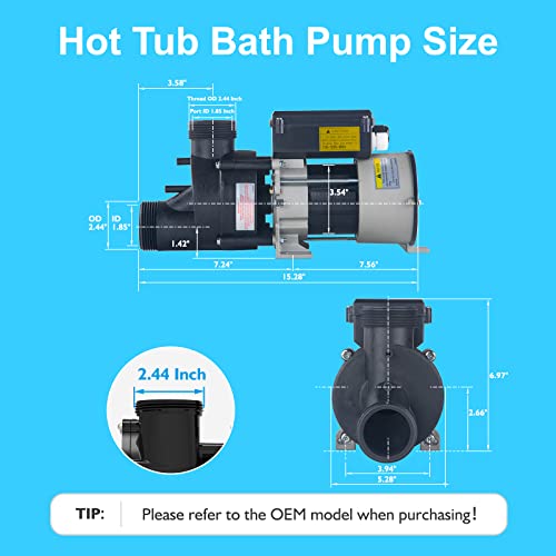 Image of Hot Tub Bath Pump, 1.5 Horsepower SPA Bath Pump - LX Pump Motor 115V, 1.5 inch Port, 110GPM Flow Rate - Compatible with OEM models (Model: WCA150)