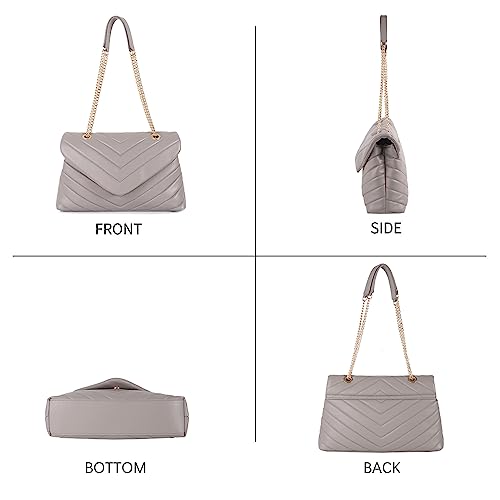 Image of Quilted Crossbody Bag for Women, Soft Vegan Chevron Purses, Trendy Shoulder Handbags with Flap