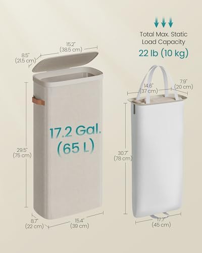 SONGMICS Laundry Basket, 17.2 Gal. Laundry Hamper, Easy Assembly, with Lid and Handles, Removable Liner, 15.4 x 8.7 x 29.5 Inches, Cappuccino Beige ULCB810LH01 - 5