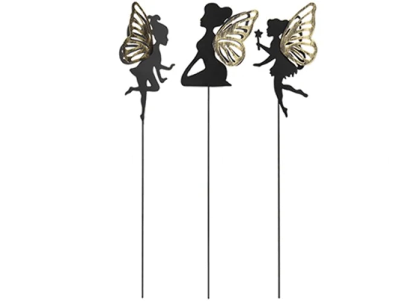 Roots & Shoots SET 3 BLACK FAIRY SILHOUETTE STICK GARDEN ORNAMENT DECORATION NOVELTY ORNAMENT