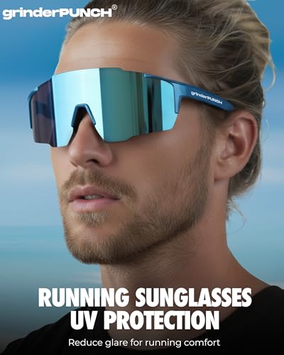 Image of grinderPUNCH Sports Sunglasses Cycling Glasses UV Protection for Driving Running Hiking Fishing (Blue)