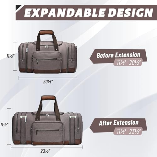 Image of Wolhbege Duffle Bag for Travel, Men's Carry On With Expandable Design and Luggage Sleeve - Canvas Duffel for Gym, Weekender, Overnight Trips, Grey