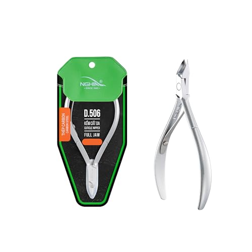 Premium Hard Steel Cuticle Nipper - D-506, Precision Nail Tech Nipper with Grey Plated Full Jaw and Single Spring