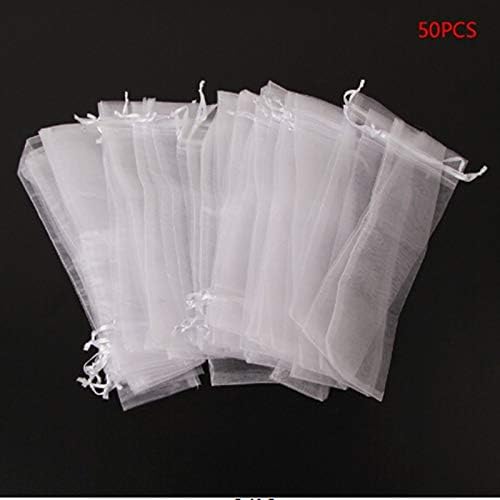 Miniatura 6 de 50PCS Cordón Organza Plegable Mano Fan Bolsa Fiesta Boda Favor Bolsas (Blanco)