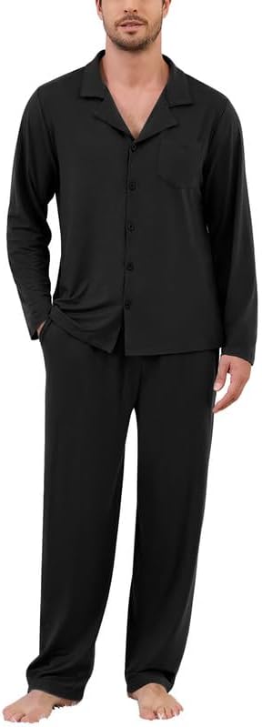 Marvmys Mens Pajama Set Soft Button Down Pajamas Long Sleeve Pjs Sleepwear Loungwear Comfy Sleep Sets with Pockets S-3XL