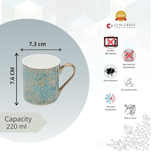 Image of Clay Craft Fine Ceramic Melon Ebony Printed Tea Cup Set of 6-220 ml Each Tea Cups, Tea Cup Set of 6, Mugs for Coffee, Cups Set of 6, Mug Set, Ideal for Gifting, Perfect for Home and Office